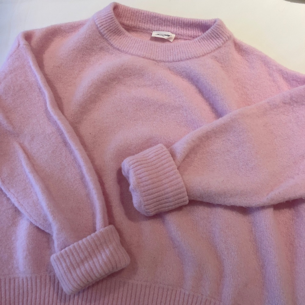 American Vintage‎ Pink Knit Crewneck Sweater Fuzzy Mohair Style Pastel Pullover